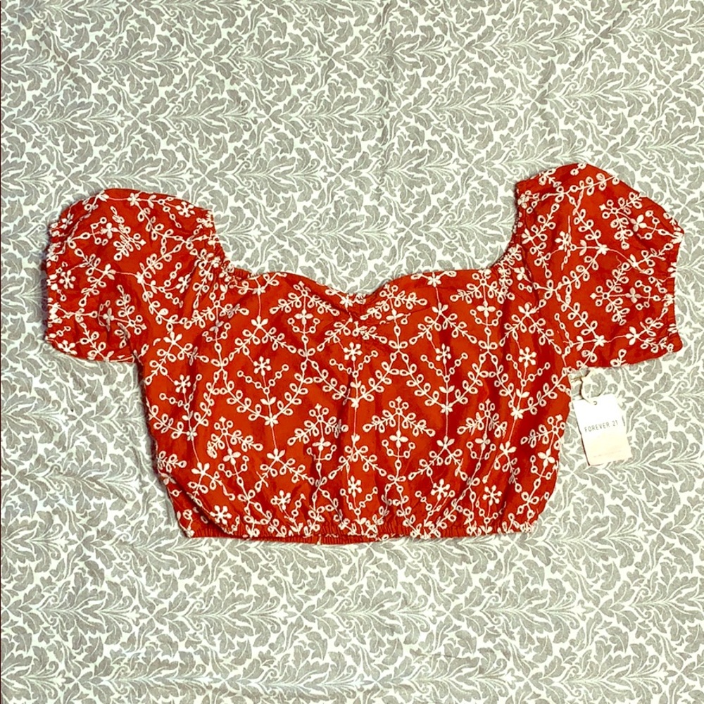Woven Crop Top in Rust & Cream